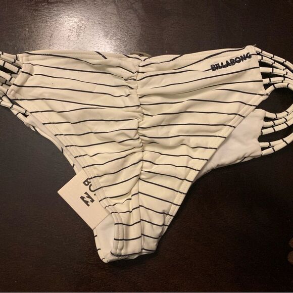 BILLABONG TAN LINES HAWAII CHEEKY SWIM BIKINI BOTTOM BLACK WHITE SMALL NEW! - Picture 2 of 5